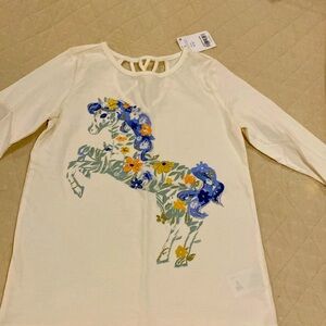 Girls cream long sleeve shirt with horse print